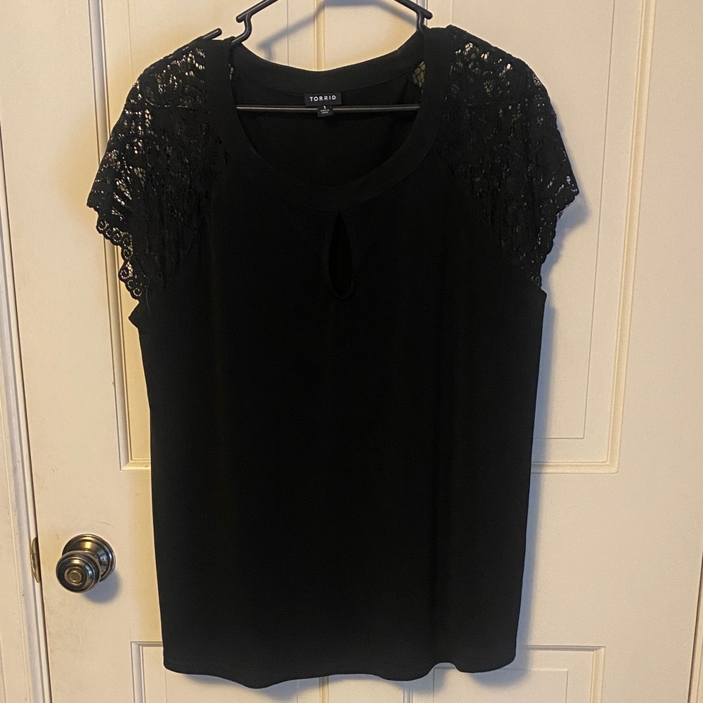 Torrid Elegant Black Lace Sleeve Blouse